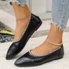 Large size pointed head shallow mouth single shoes women's spring and autumn new pearl versatile one-pedal shallow mouth Doudou shoes