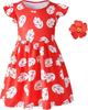 Girls Red Leaf Print Dress for Summer Halloween Christmas Costume Play
