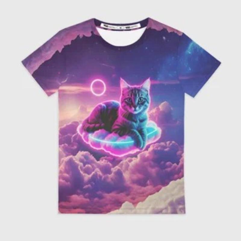 Children's Cartoon Kitten Print Cute Multi-color T-shirts Girls Fashionable Soft Comfortable T-shirt