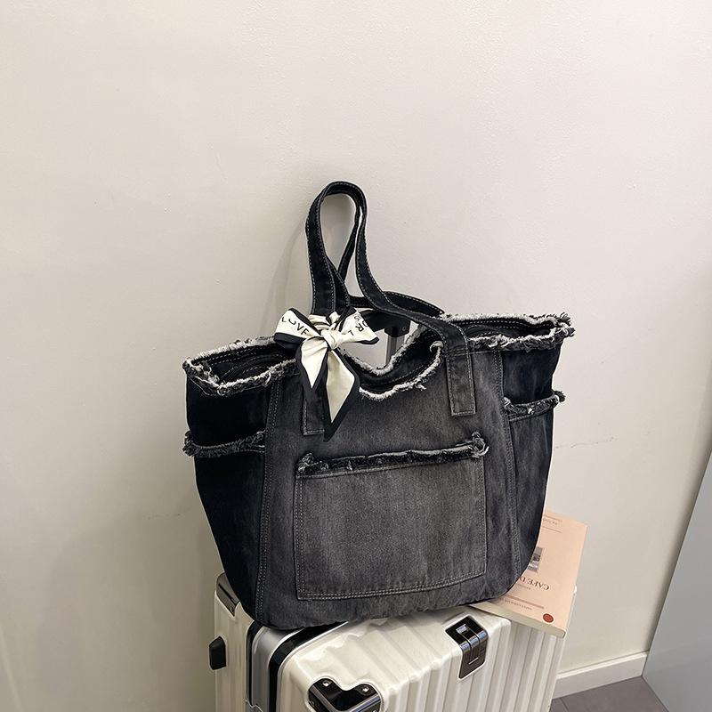 

Джинсовая сумка-тоут под мышкой весна-лето новая большая вместимость модная повседневная сумка через плечо ретро женская сумка чёрный