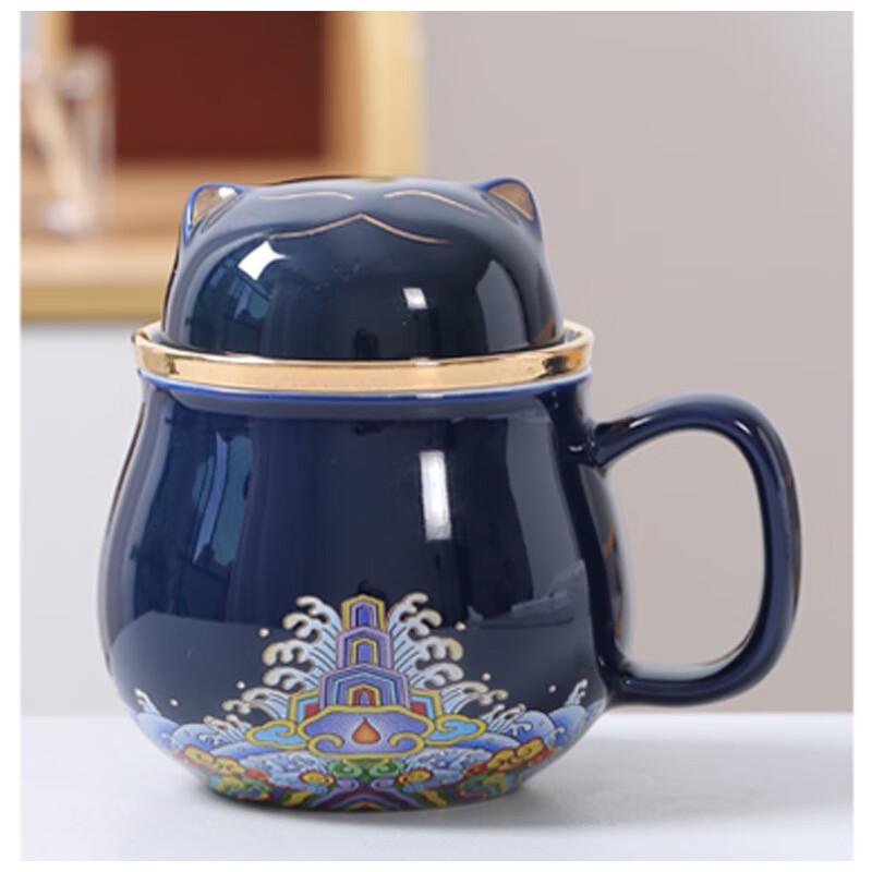 TLAKEHO Lucky Cat Ceramic Tea Infuser Office Mug