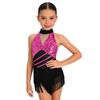 Mädchen Cha-cha Salsa Performance-Leotard: Ärmelloses Neckholder-Kleid mit Pailletten und Fransen, Netz-Taille, Schlüsselloch, Metallic-Rücken für Bühnenkostüm