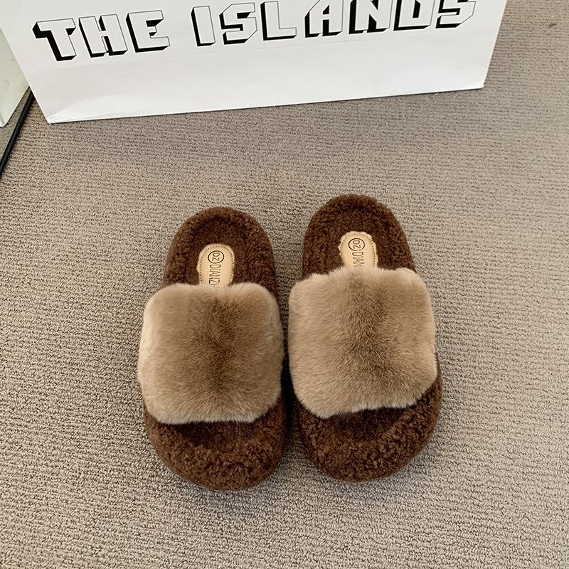 

Популярные тапочки Мао Мао женские зимние 2025 новые европейские высококлассные плюшевые хлопковые тапочки на толстой подошве женские 40 хаки