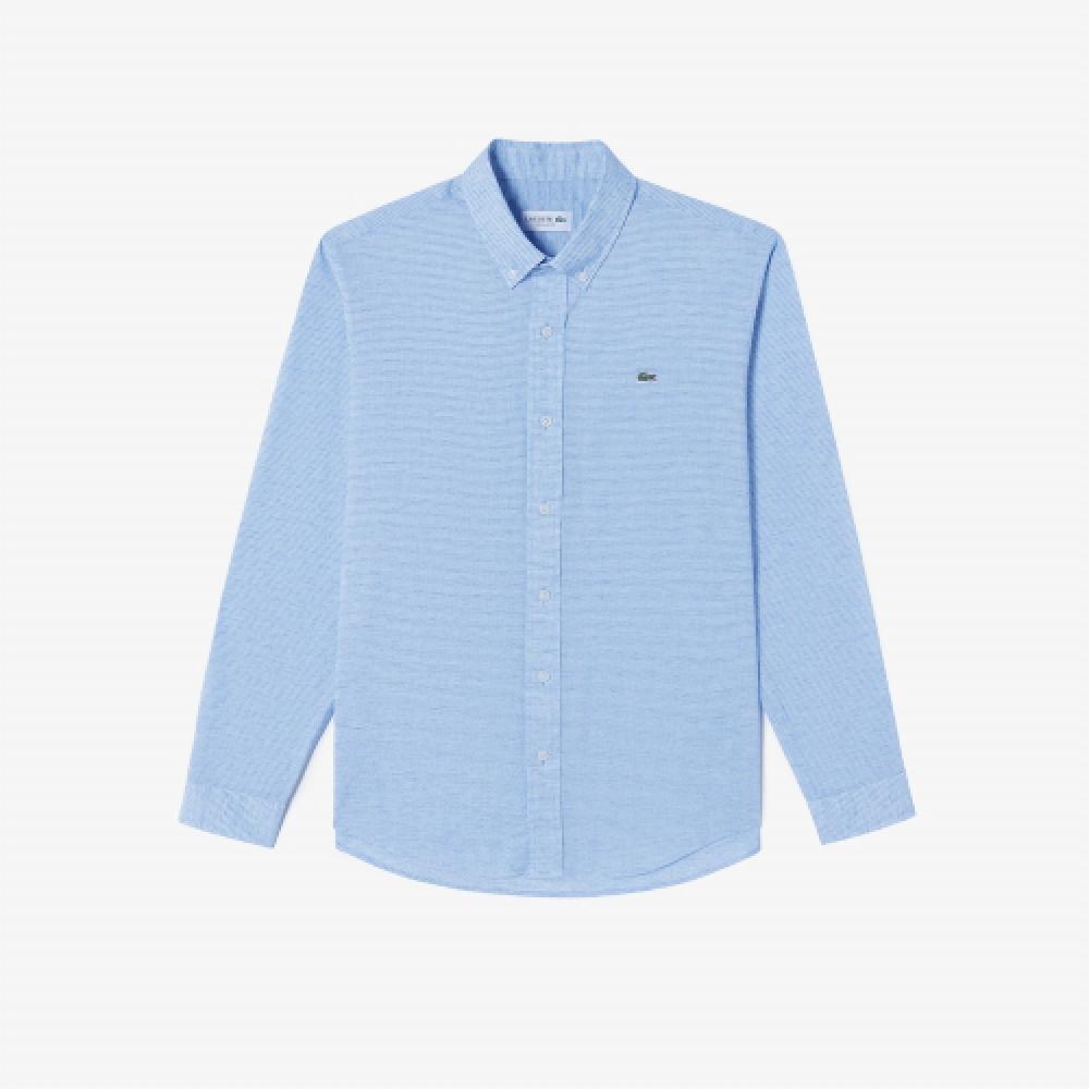 

LACOSTE Мужская новая льняная рубашка в клетку [Синий] 040