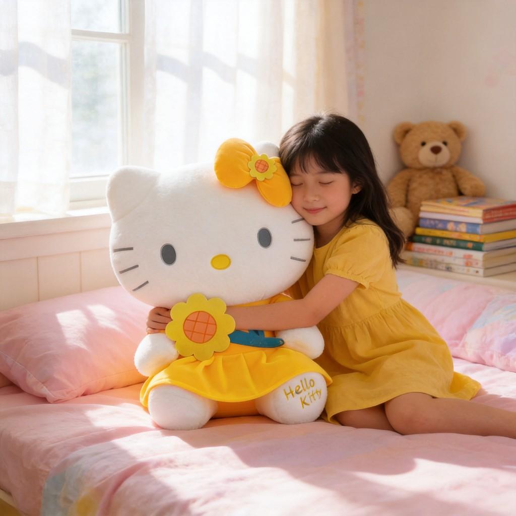 Plush Sunflower Hello Kitty Cat Toy With Soft Pp Cotton For Kids Birthday Gift