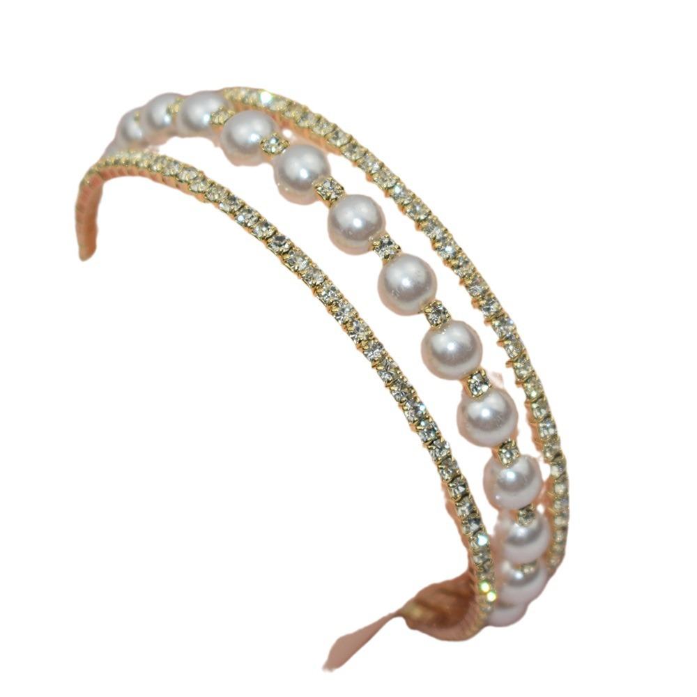 Korean Opening 3 Rows Rhinestone Pearl Bracelet Fashion Jewelry Silver Gold One Piece Dropshipping