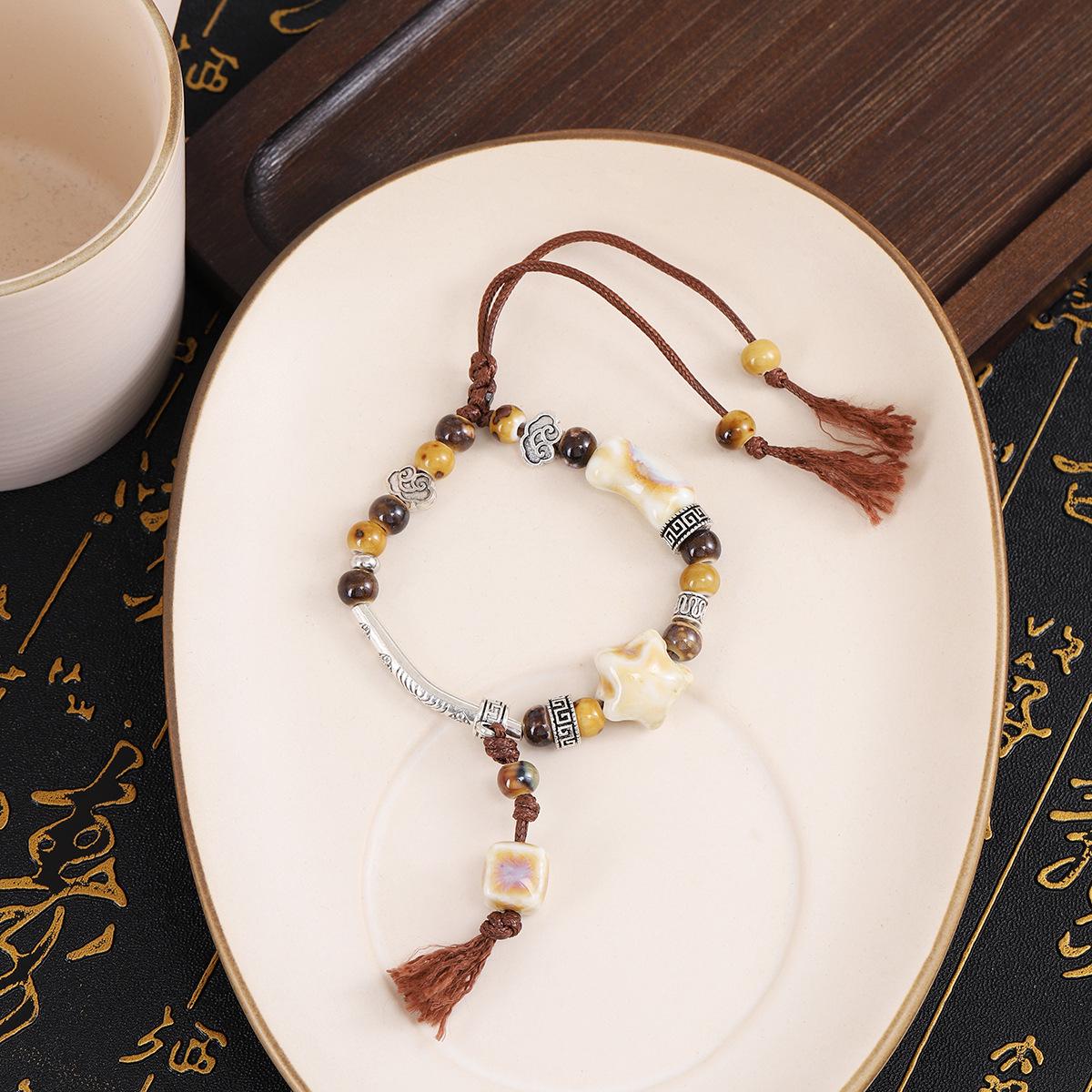 

Винтажный китайский этнический браслет из бисера со звездой и квадратным шнурком