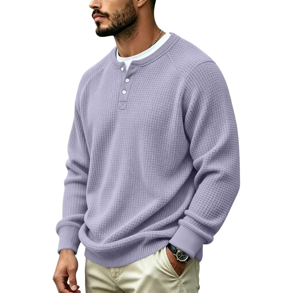 Men's Knit Button Neck Pullover Sweater for Casual Wear