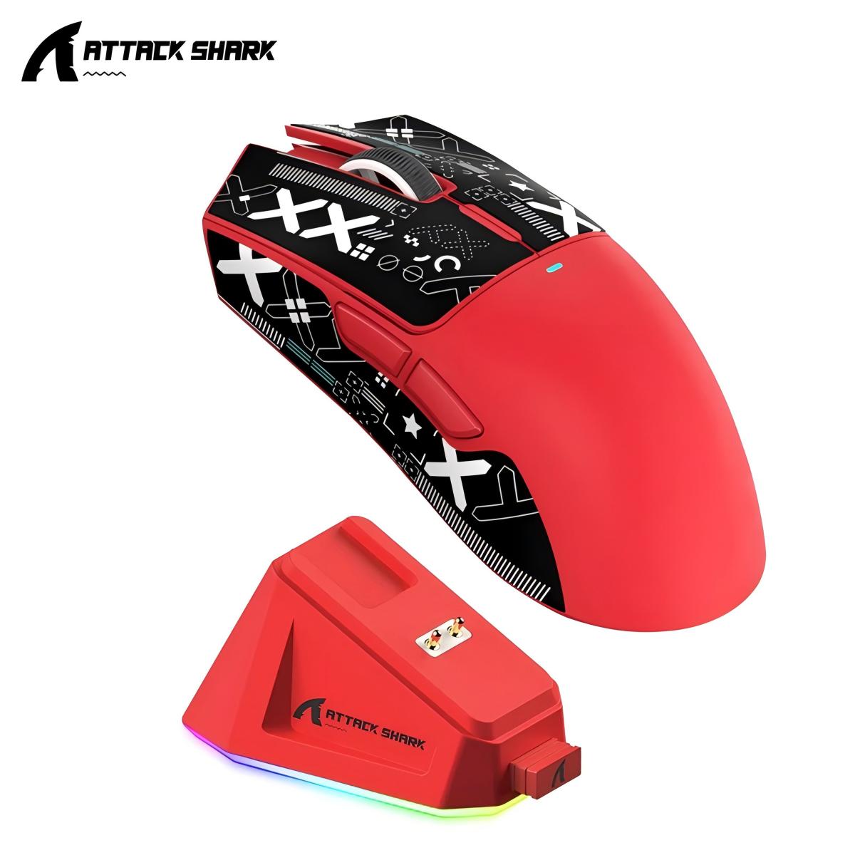 

ATTACK SHARK X11 PAW3311 Wireless Mouse Tri-Mode 2.4GHz/Wired/Bluetooth Touch Magnetic Charging Dock Ultra-Light Gaming Mouse червоний