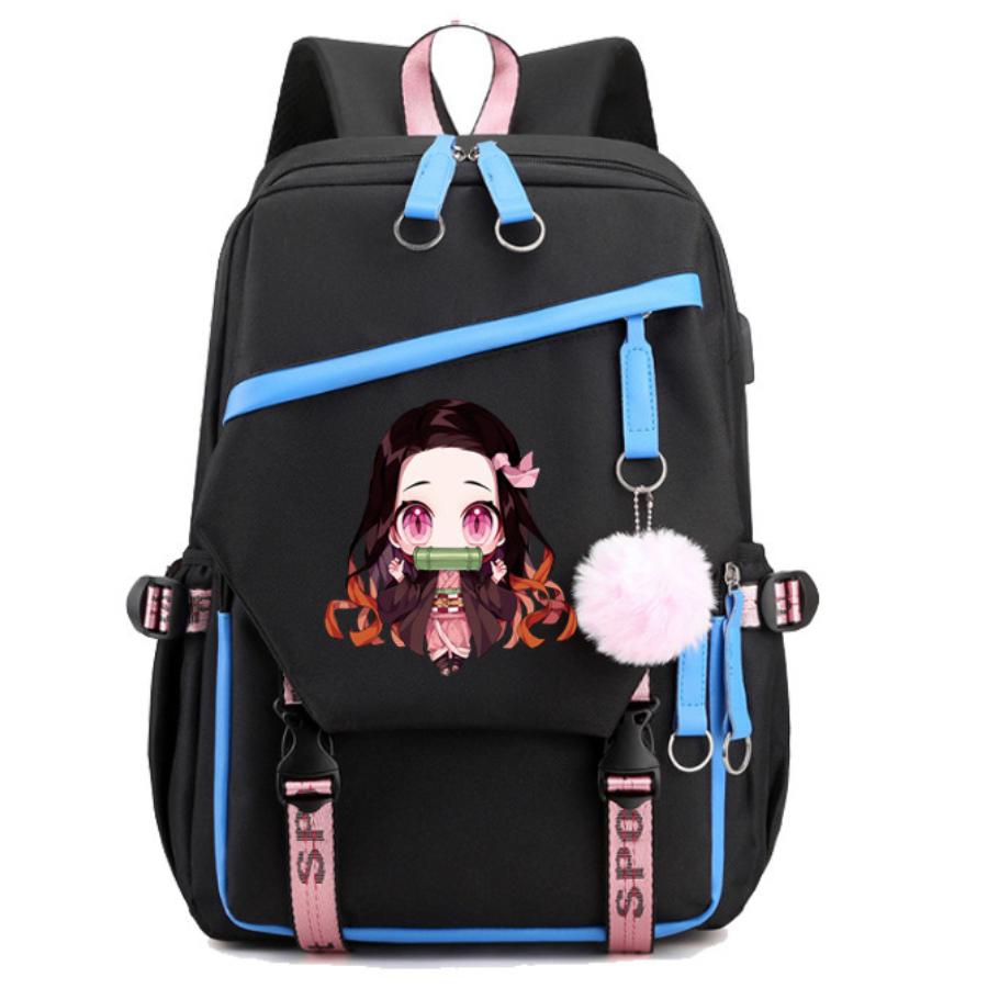 Japan cartoon comics Demon Slayer Large Capacity Backpack for Teenagers and Students USB Interface Laptop Bag 0007