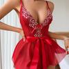 Lace perspective bow splicing sexy suspender lingerie set spot