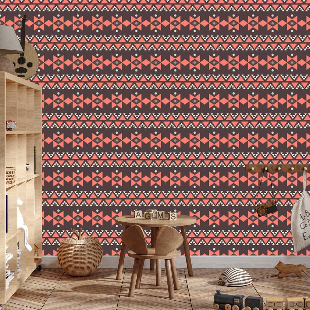Wallpaper Ethnic Pattern Red and Burgundy 50x1000
