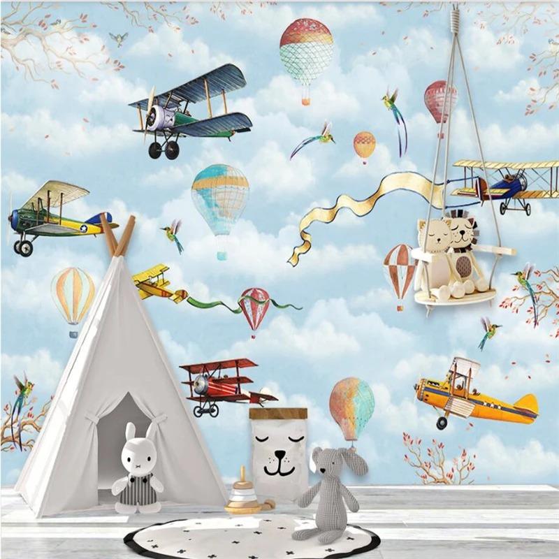 Mural Wallpaper Cartoon Style Hot Air Balloon Children Wallpaper Sofa Tv Background Wallpaper Home Decor