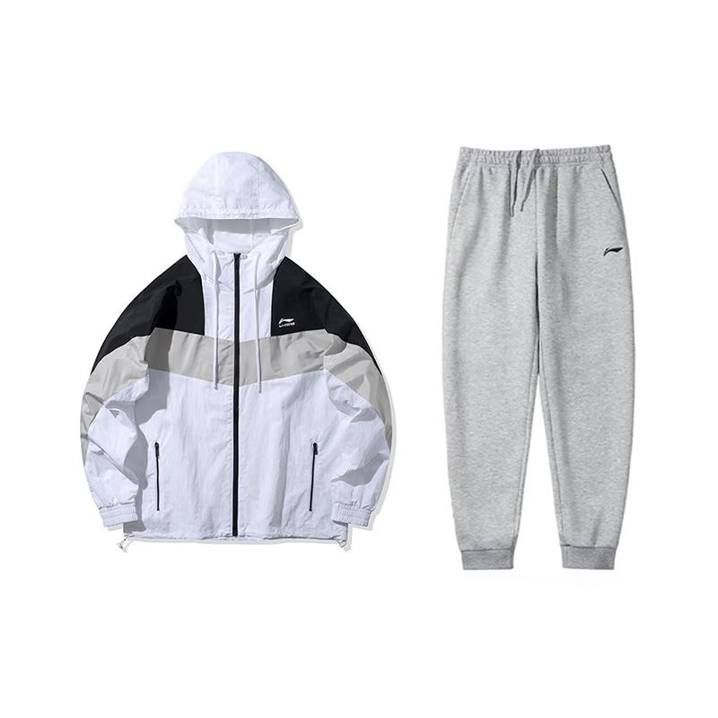 

Li-Ning Color Block Trendy Outdoor Comfortable Hooded Windbreaker Casual Sports Suit Unisex outerwear AFDQ045-1+AKLVB11-1 S