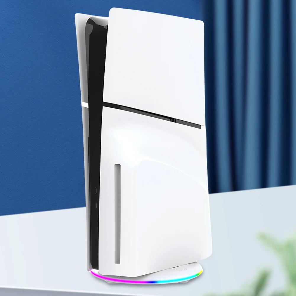 RGB Vertical Stand with Anti-Slip Pad Game Console Base Stable for PS5 Slim Console for PS5 Slim Disc/Digital Version