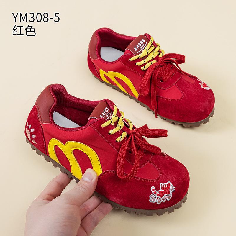 Dexun shoes autumn new leather flat-bottomed sports and leisure college style Forrest Gump shoes 35 красный