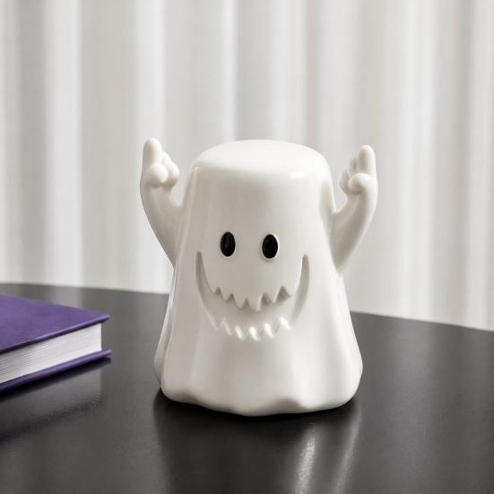 Middle Finger Ghost Toothpick Box, Halloween Ghost Toothpick Holder Dispenser, Dental Floss Swabs Toothpick Container for Kitchen Countertop