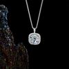Square Cube Moissanite Pendant Necklace - S925 Sterling Silver, High-End European & American Fashion for Ladies