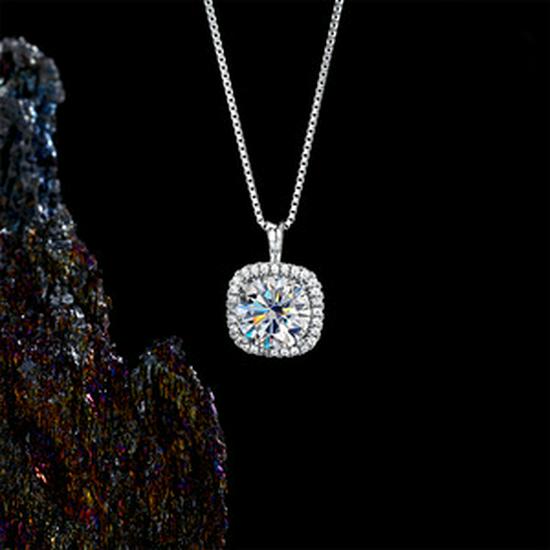 Square Cube Moissanite Pendant Necklace - S925 Sterling Silver, High-End European & American Fashion for Ladies