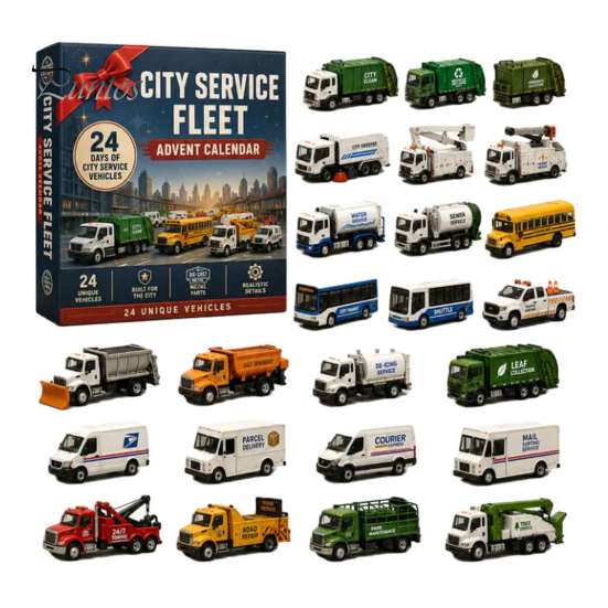 Jouets Tradition de Noël Calendrier de l'Avent Train 24 Jours, Boîte Compte à Rebours avec Mini Véhicule Figurines Festives à Collectionner, Set d'Ornements Acryliques 2D, Cadeau pour