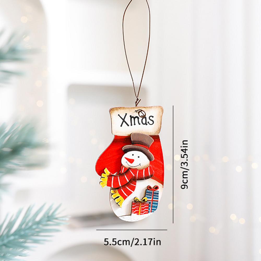 Christmas Wooden Ornaments Sock Mitten Shape Tree Pendant Hangable Ornaments Wooden Cartoon Christmas Pendant For Tree Door Wall