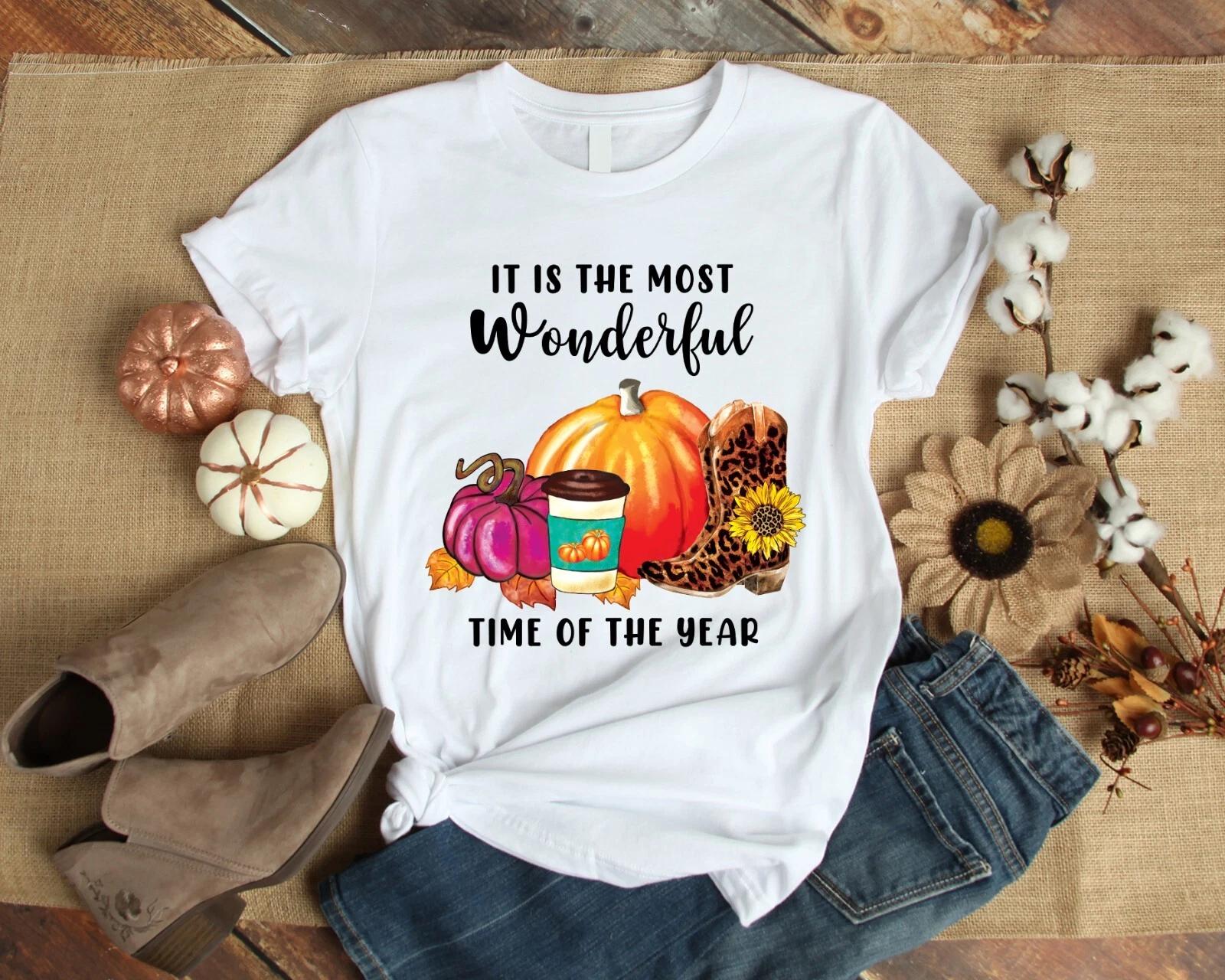 It Is the Most Wonderful Time of the Year Autumn Fall Pumpkin Men s and Women s T-shirts S