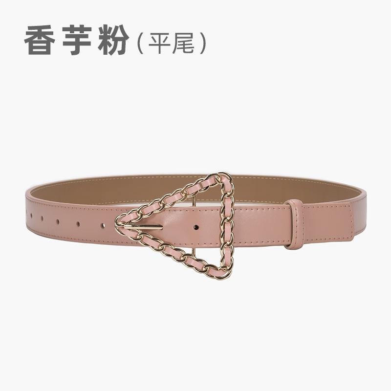 

Женский ремень в стиле ретро с треугольной пряжкой, цепочкой, женский декоративный кожаный тонкий ремень для женского платья 105cm