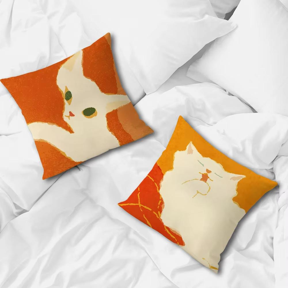 Cute Cartoon Cat Art Cushion Cover Double-sided Printed Soft Sofa Pillowcase Living Room Home Decoration Protective Cover