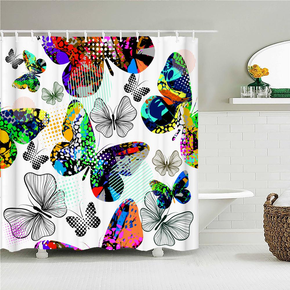 Zasłony prysznicowe z wzorem motyli 3D, zasłona łazienkowa z kwiatami, z haczykami, wodoodporna tkanina poliestrowa, zasłona z nadrukiem do łazienki