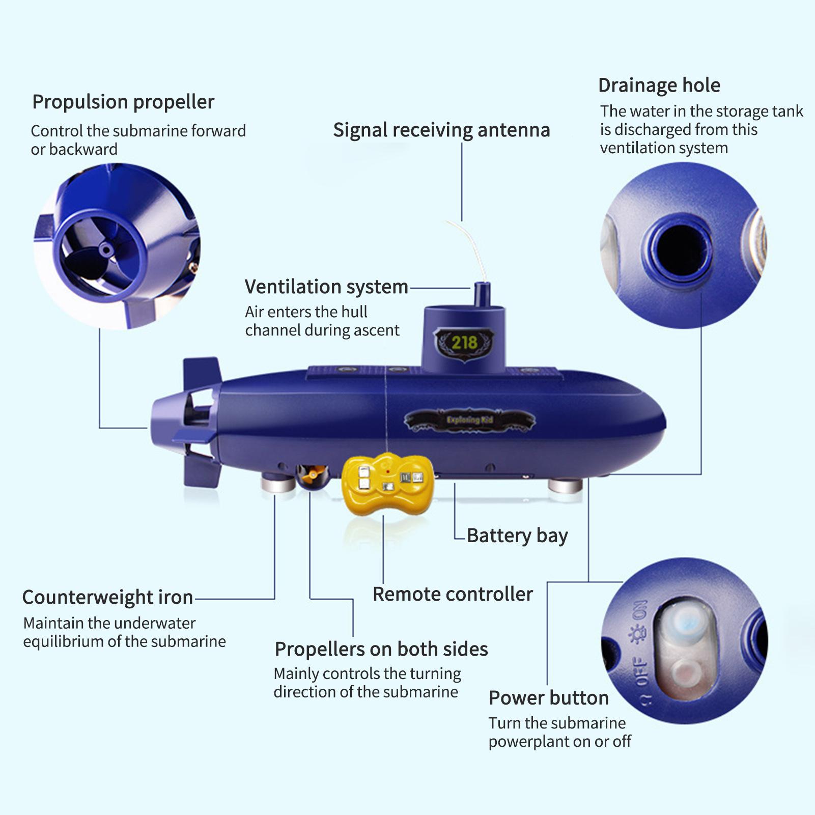 

Small RC Submarine Versatile Educational Water Resistant Exquisite Look Remote Control Submarine Model Toy for Kids