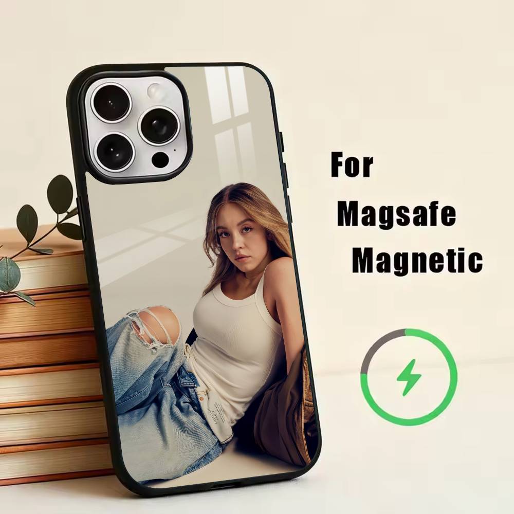 

S-Sydney Sweeney Phone Case For iPhone17,16,15,14,13,12,11 Plus,Pro Magnetic For Magsafe Wireless Charging iPhone15