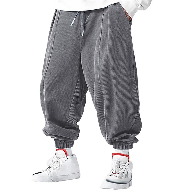 Spring Autumn Men's Casual Loose Drawstring Pants Sweatpants Solid-color Corduroy Trousers Jogger Training Men Pants