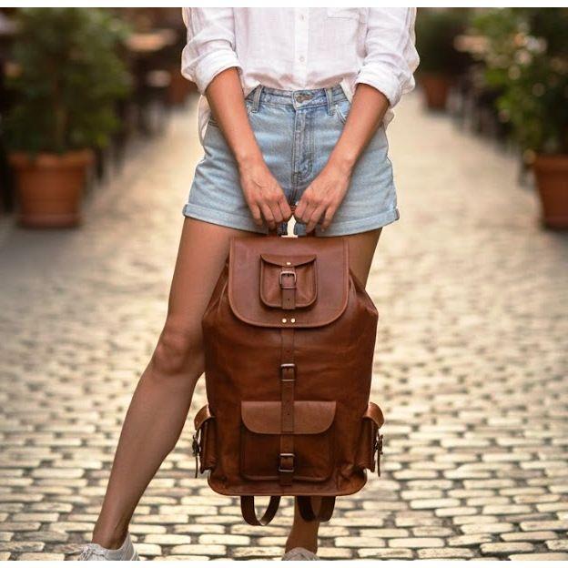 Дорожный рюкзак из натуральной кожи буйвола для ноутбука и колледжа коричневый кожаный рюкзак для мужчин и женщин из кожи буйвола Персональный подарок для него для нее 22 x 10 x 9 in коричневый 7690₽