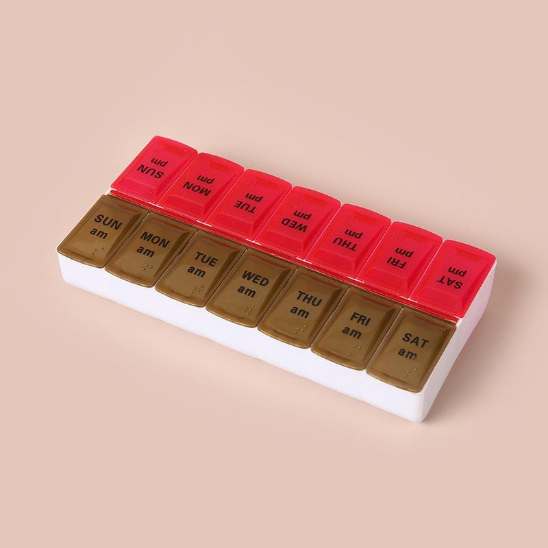 

New Portable Large Weekly 7 Day Pill Organizer Case Box Storage Container 2 Times A Day 14 Grids for Vitamin Medicine Fish Oils S-(14.5x7x2.5cm)