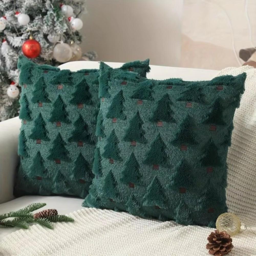 New Christmas Throw Cushion Case Square 18x18in Sofa Cushion Cover Xmas Tree Pattern Soft Pillow Cover Living Room Decor