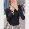 Milk Apricot V-Neck Knitted Sweater for Women - Spring Slim Fit 2025, Sweet & Spicy Polo Neck, Long-Sleeved Top, Bottoming Shirt