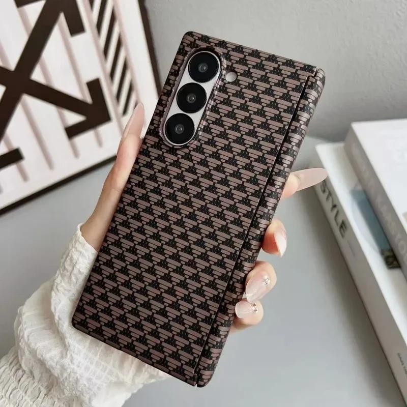 Luxury Invisible Magnetic Hinge Phone Case for Samsung Galaxy Z Fold 7 6 5 Carbon Fiber Texture Wireless Charge Drop Proof Cover