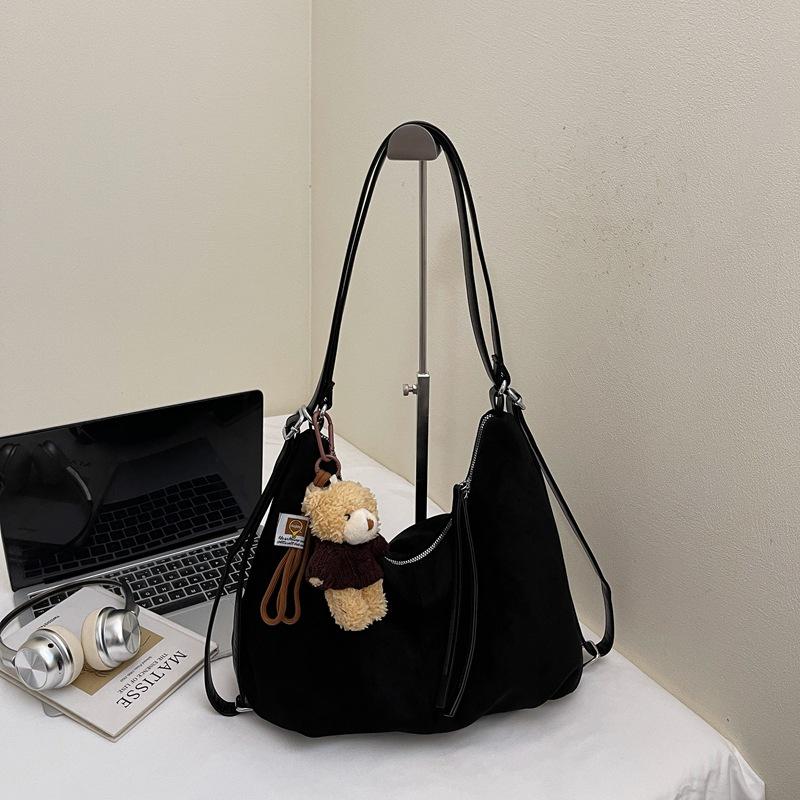 Korean Version Retro Large-capacity Tote Bag Women's 2025 Autumn New Deerskin Velvet Underarm Bag Casual Shoulder Commuter Bag