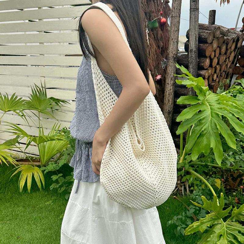 Fashion Women's Hollow Woven Shoulder Bags Large Capacity Knitting Underarm Bag Solid Crochet Tote Summer Mesh Beach Bag