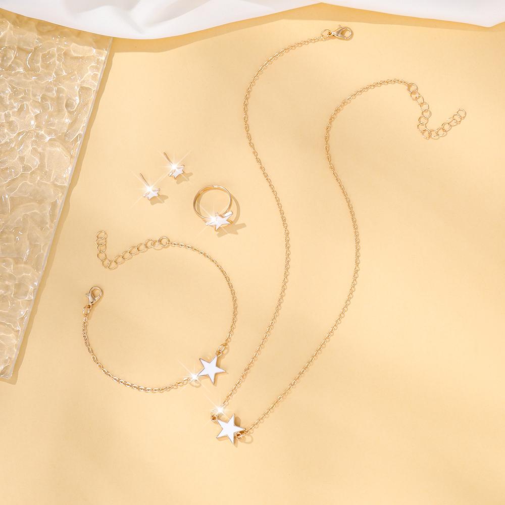 

5 Piece Set Star Shaped Pendant Necklaces Earrings Rings Fashionable Street Style Zircon Multifunctional Daily Wear Occasions белый