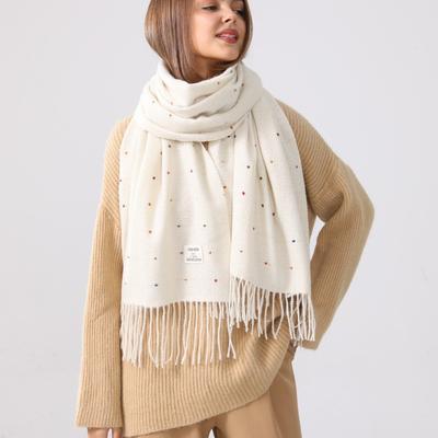 Scarf Women's Autumn and Winter New Color Polka Dot Tassel Black and White Two-color Cashmere Warm Shawl Dual-purpose Scarf