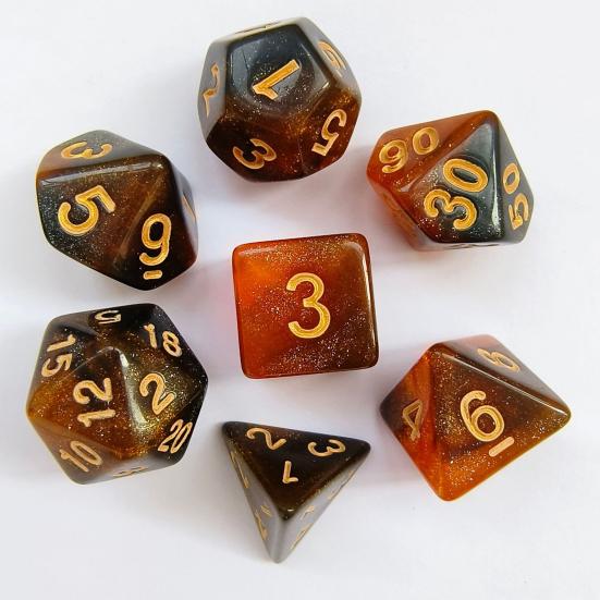 7Pcs/Set Starry Sky Acrylic Multi-side Dice Golden Number D4/6/8/10/12/20 Polyhedral Gaming Dice Prop Adults Family Night Party Board Game Essentials