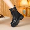 British winter velvet cotton Martin boots women's rivets medium tube high heel locomotive short boots knight thick heel fashion boots
