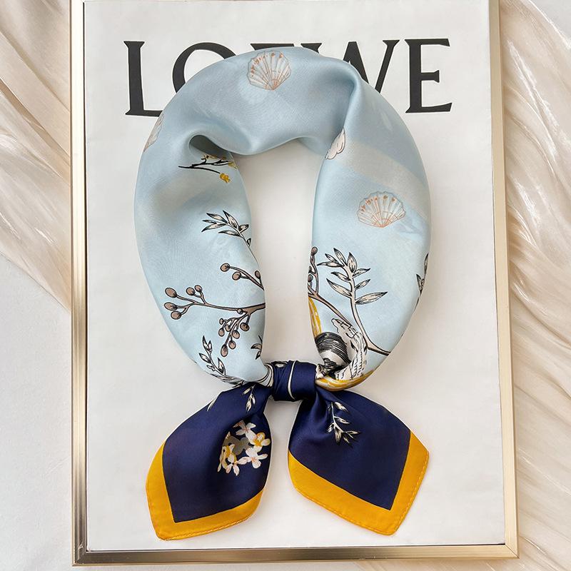 Lune Printing Silk Scarf Hijab Women 70*70Cm Luxury Design Square Scarf Girl Ribbon Hairband Neckerchief Foulard Hair Band
