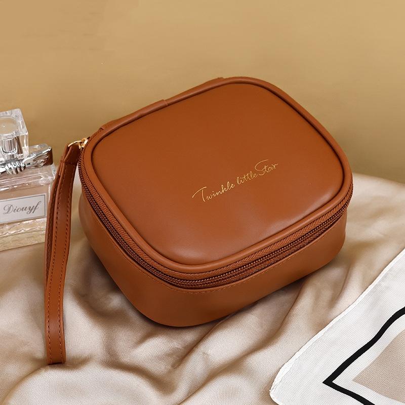 Portable Storage Bag  Travel Makeup Organizer Woman Lipstick Bag Handheld Pu Leather Cosmetic Bag For Gift For Makeup