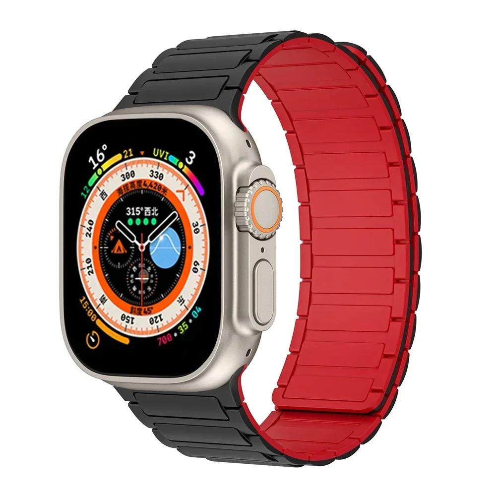 Magnetic Sports Band for Apple Watch Ultra 2 49mm 46mm 45mm 44mm 42mm 38 40 41mm Silicone Strap for IWatch Series 10 9 8 7 6 5 4