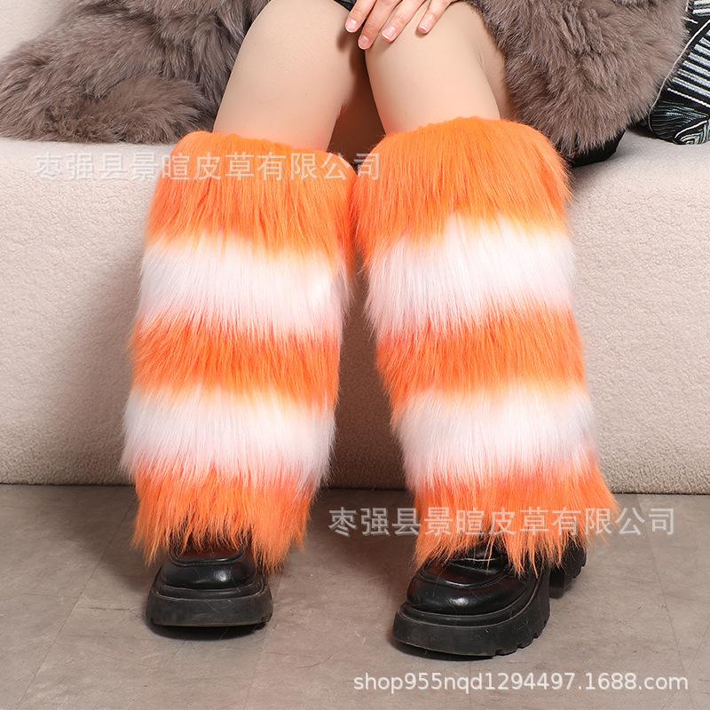 Subculture White Fluffy Socks Cover Women's Q Show Leg Ring Medium Tube Calf Socks Star Element Plush Leg Cover K