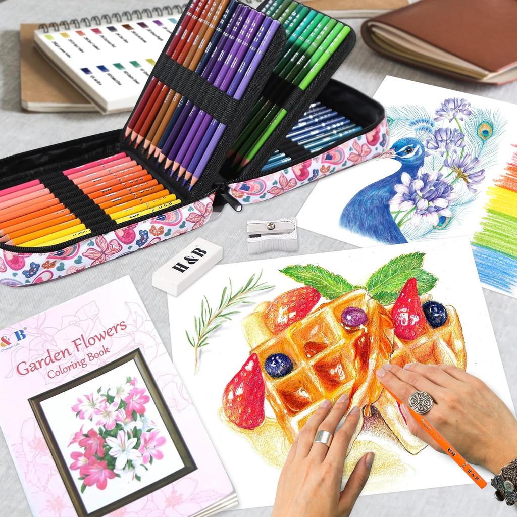 Roleness Colored Pencils for Kids and Professional Soft Core Art Supplies Set with and Storage Pouch 72-Color Oil-Based Adults, Eraser, Sharpener,