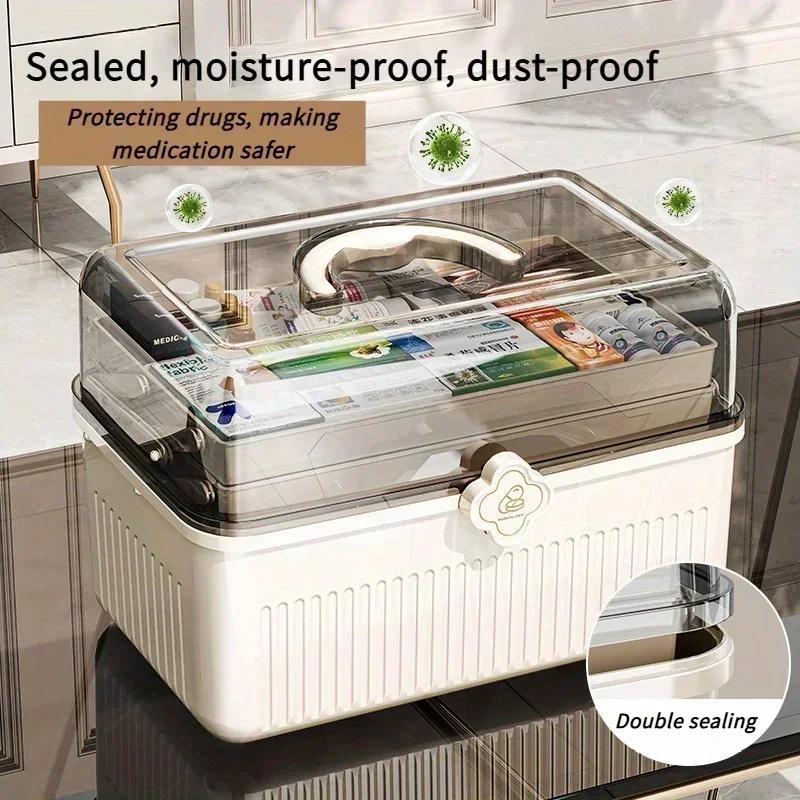 1pc Medicine Storage Box - 3-Layer Organizer for Home/Travel | Clear Plastic Compartments & Carry Handle