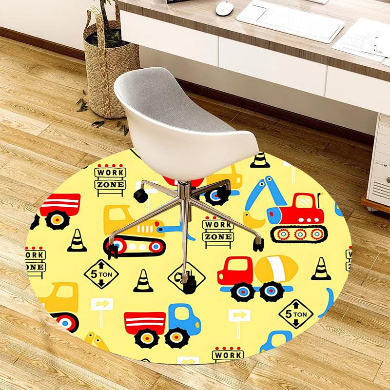 1PC construction vehicles Non-Slip Floor Round carpet, Office, family, bedroom, Large Area Rug Indoor Rugs, Vibrant Colors-Z0464